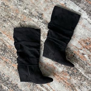 Black Wedge Heel Boots - Knee Height (9.5)